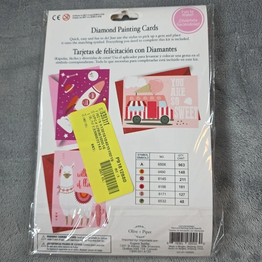 Party Ideas Valentines OLIVE+PIPER 3‎ Pack Diamond Painting Cards Rocket